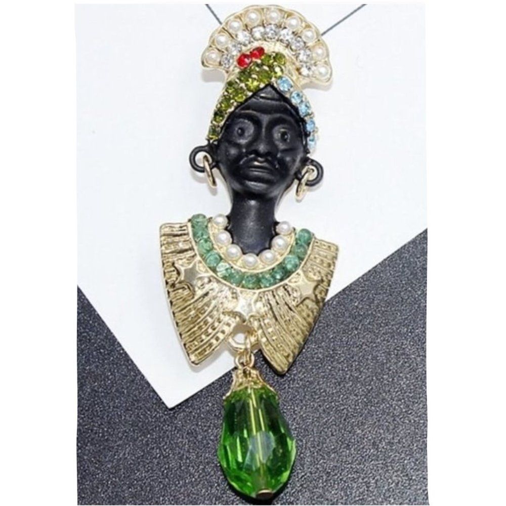 African GODDESS Black Queen BLM Rhinestone Brooch